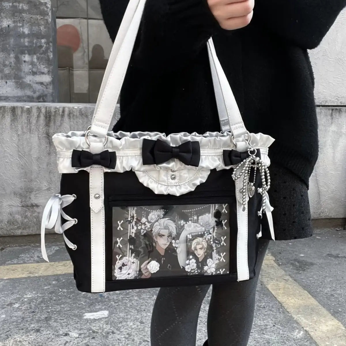 JIAERDI Lolita Cute Bow Shoulder Bag Ladies Harajuku Leather Square Large Capacity Ita Bag Anime Handle Purse Y2K Tote Bag 2025 Good Vibrations