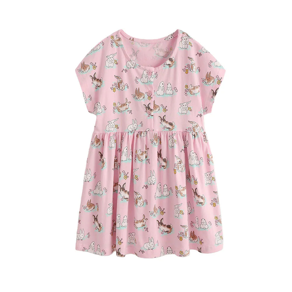 Jumping Meters 2-7T Summer Princess Girls Dresses Short Sleeve Animals Bunny Children's Clothing Hot Selling Toddler Kids Frocks Good Vibrations