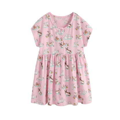 Jumping Meters 2-7T Summer Princess Girls Dresses Short Sleeve Animals Bunny Children's Clothing Hot Selling Toddler Kids Frocks Good Vibrations
