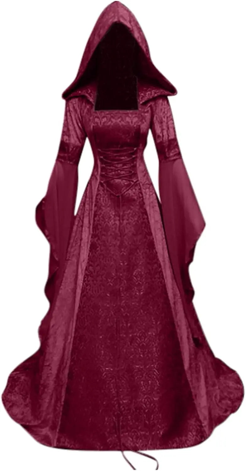 Halloween Women Hooded Gothic Dress Costume Cosplay Medieval Corset Renaissance Victorian Dresses Retro Style Holiday Party Good Vibrations