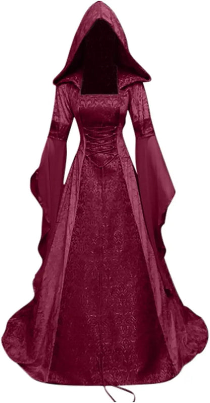 Halloween Women Hooded Gothic Dress Costume Cosplay Medieval Corset Renaissance Victorian Dresses Retro Style Holiday Party Good Vibrations