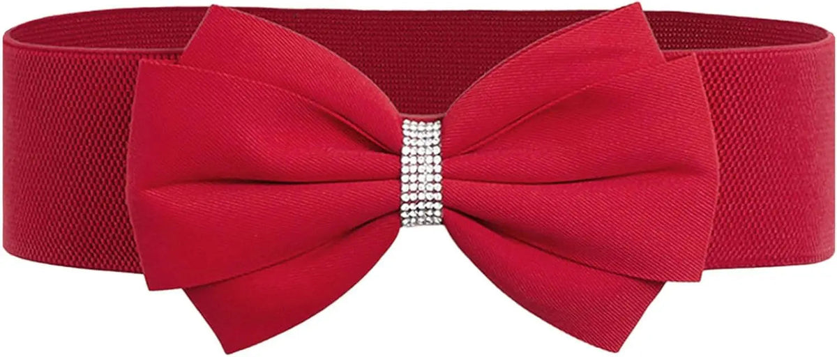 Women's Elastic Bow Belt Wide Rhinestone Stretch Belts Ladies Waist Accessories for Dress Jeans Good Vibrations