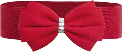 Women's Elastic Bow Belt Wide Rhinestone Stretch Belts Ladies Waist Accessories for Dress Jeans Good Vibrations