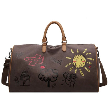 Large Capacity Travel Bag Women Duffle Carry on Luggage Bag Graffiti Personality Weekend Tote Bags For Gym Fitness Good Vibrations