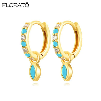 925 Sterling Silver Needle Summer Blue Earrings Trend 18K Gold Hoop Earrings for Women Fashion Puncture Jewelry Ear Accessories Good Vibrations
