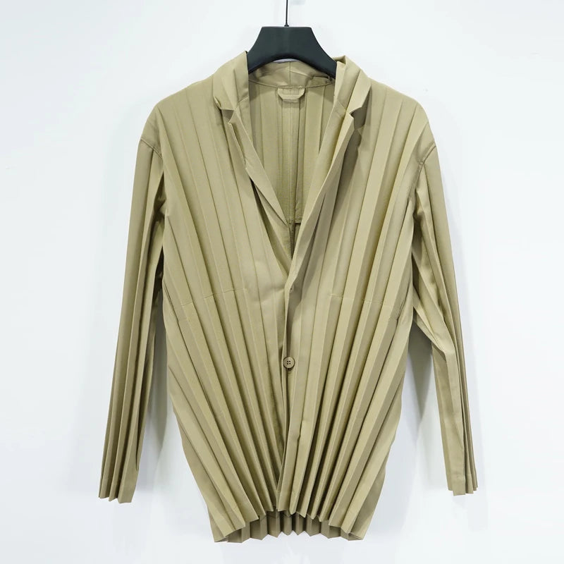 Miyake Pleated Men's Suit Solid-Color Pleats Blazer + Slim-Fit Straight-Leg Pants Plisse 2025 Fall New Minimalist Fold Suit Good Vibrations