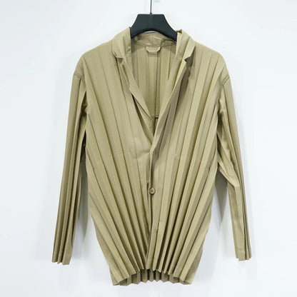 Miyake Pleated Men's Suit Solid-Color Pleats Blazer + Slim-Fit Straight-Leg Pants Plisse 2025 Fall New Minimalist Fold Suit Good Vibrations