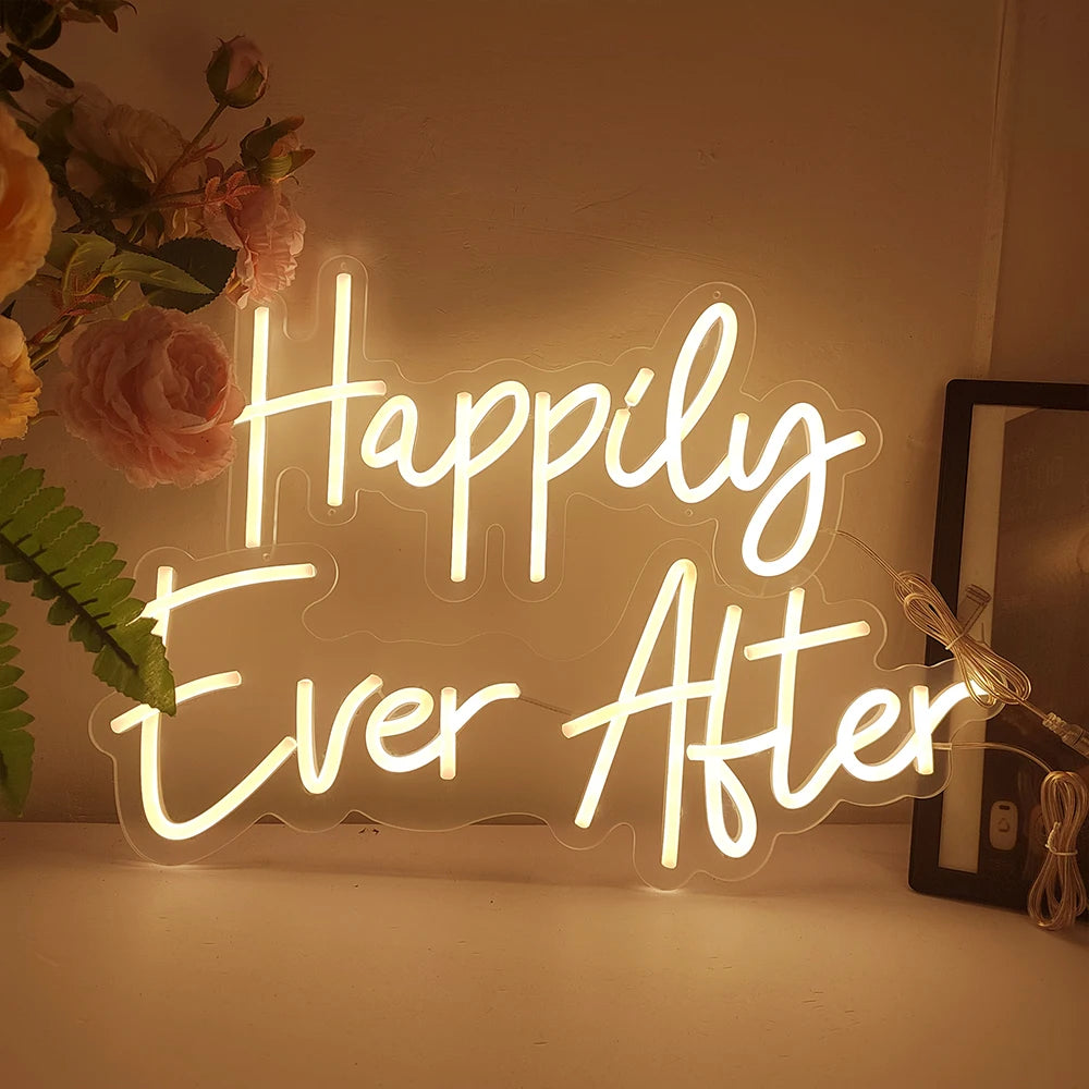 Happily Ever After Neon Sign Wedding Party Lights Event Background Decorative Lights Dimmable Good Vibrations