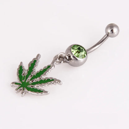 1PC Green Maple Leaf Belly Navel Ring Leaves Weed Dangle Belly Button Piercing Jewelry Surgical Steel Barbell Botton Piercing Good Vibrations Adult Super Store