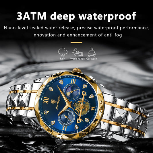 POEDAGAR Luxury Man Wristwatch Chronograph Waterproof Luminous Men Watch Stainless Steel High Quality Sport Men's Quartz Watches Good Vibrations
