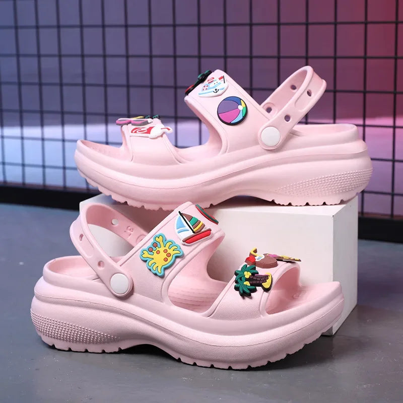 Sandals for Women 2023 Korean Wedge Platform High Heels Ladies Shoes Outdoor Beach Peep Toe Non-slip Sandalias De Mujer Good Vibrations