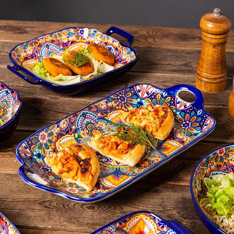 Ceramic Tableware Set Rice Bowl Serving Plate Creative Cutlery Soup Plate Noodle Handle Bowl Sauce Dish Steak Salad Fruit Plate Good Vibrations