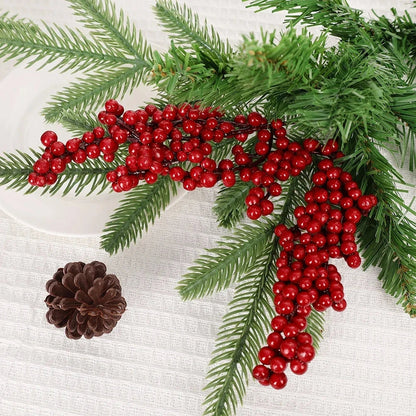 Christmas Red Berries Fake Plants Flowers Artificial Holly Berry Stamen Wreath Ornaments for Xmas Tree Party Home Decor Good Vibrations