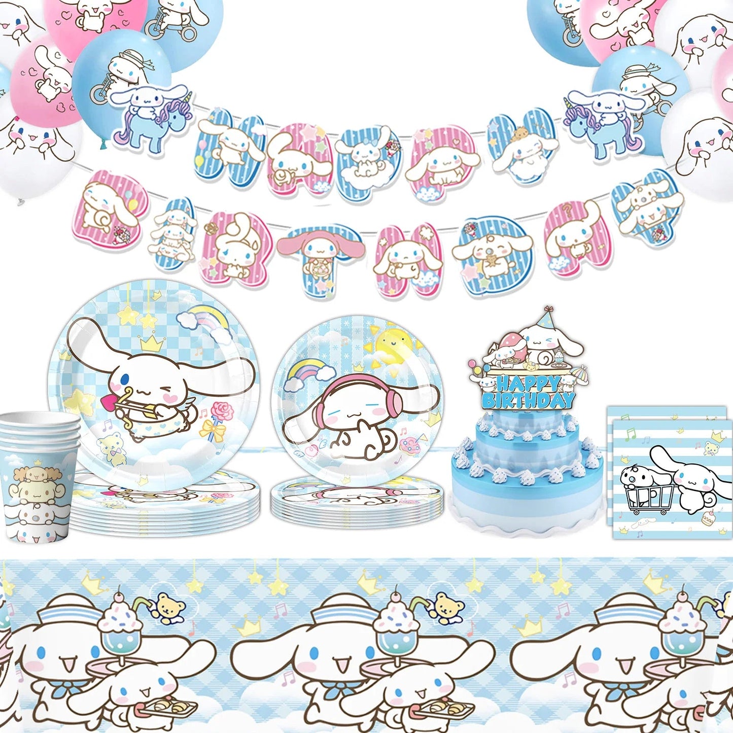 Cartoon Cinnamon Dog Birthday Decoration Mascot Disposable Tableware Plate Tablecloh Cup Baby Shower Girls Party Supplies Good Vibrations