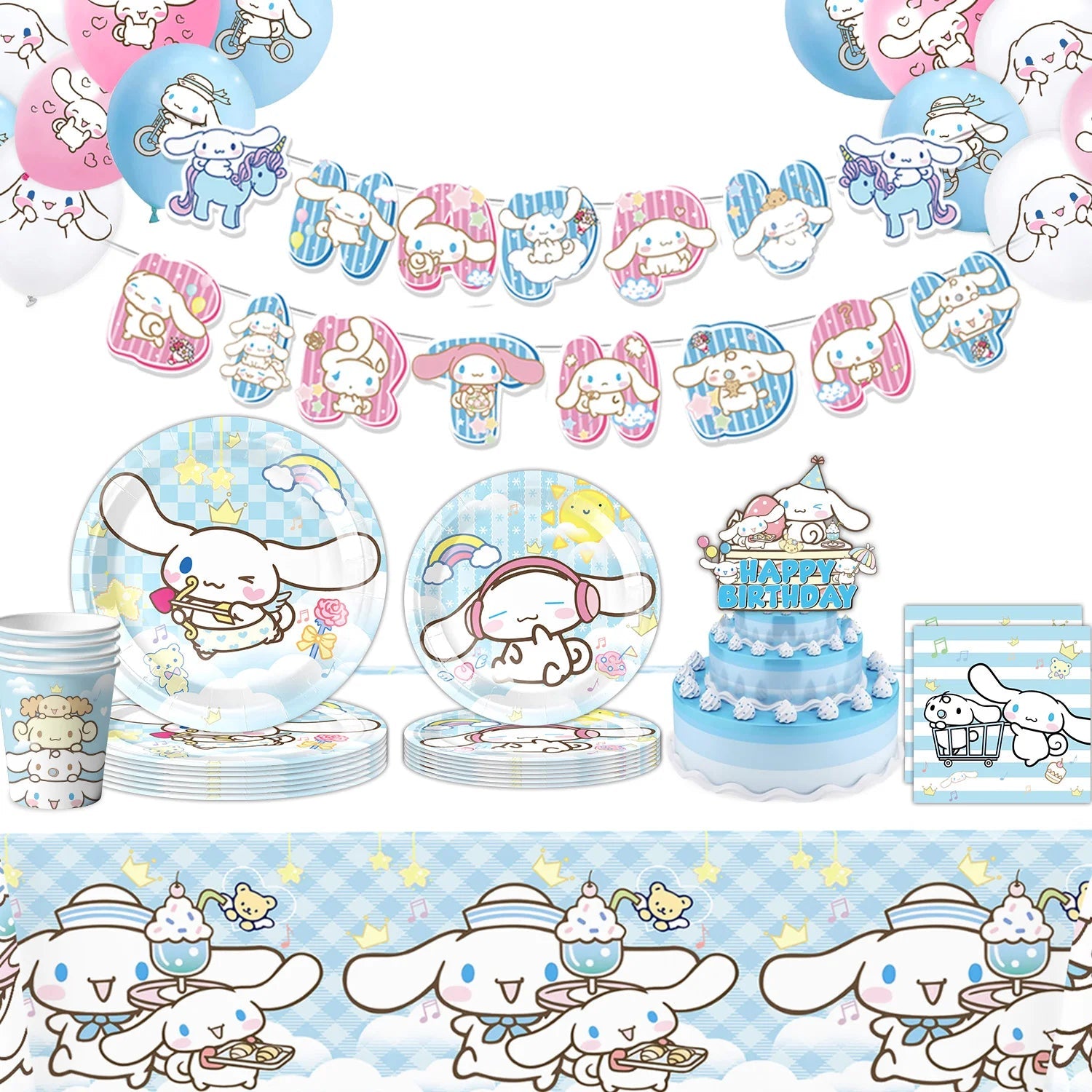 Cartoon Cinnamon Dog Birthday Decoration Mascot Disposable Tableware Plate Tablecloh Cup Baby Shower Girls Party Supplies Good Vibrations