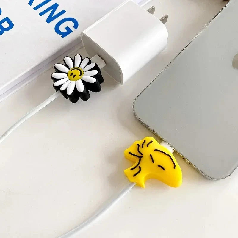 Snoopy Cartoon Cable Sleeve with Cable Bite Protector Soft USB Protective Data for IPhone USB Charger Cable Cord Protector Good Vibrations