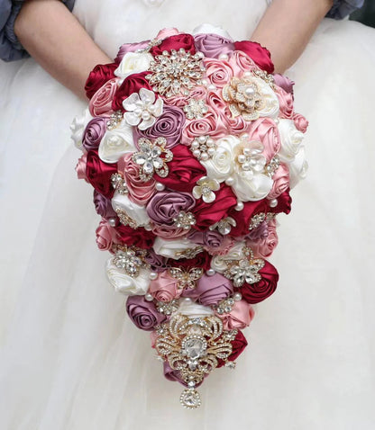 High quality Crystal Bride Waterfall Bouquet Bridesmaids Accessories Handmade Satin Rose Elegant Wedding Flowers Bridal Bouquet Good Vibrations