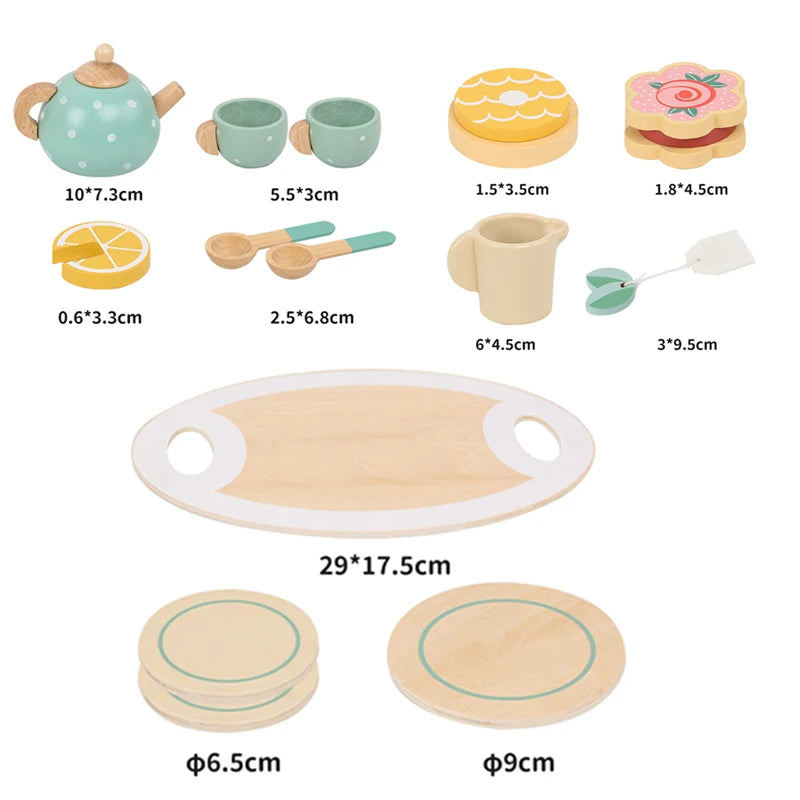 Wooden Afternoon Tea Set Toy Kitchen Accessories Tea Party Food Play Early Educational Toys for Toddlers Girls Boys Kids Gifts Good Vibrations