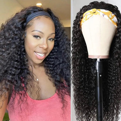 YAVIDA Curly Headband Wig Human Hair 10-24 Curly Hair Headband Wig Indian Virgin Machine Made  Human Hair Wigs With Headband Good Vibrations
