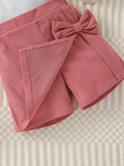 Toddler Girl Summer Fashion Casual Clothes Top With Heart Puff Sleeve &Pink Short Pant With Bow Active Clothing Set For 1-6Y Good Vibrations