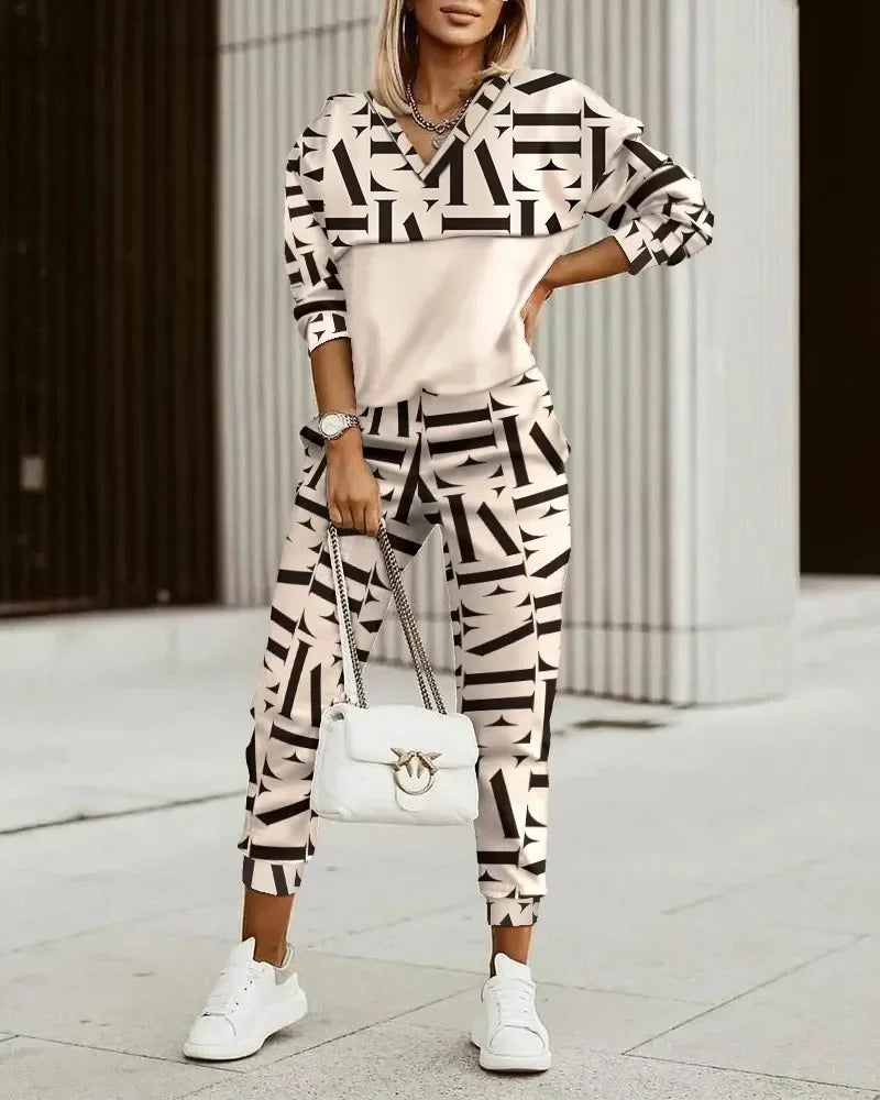 Pants Set Two Piece Sets Women Tracksuit Letter Print Vintage Boho Shirt Autumn Holiday Streetwear Y2k Jogging Ensemble 2 Pièces Good Vibrations