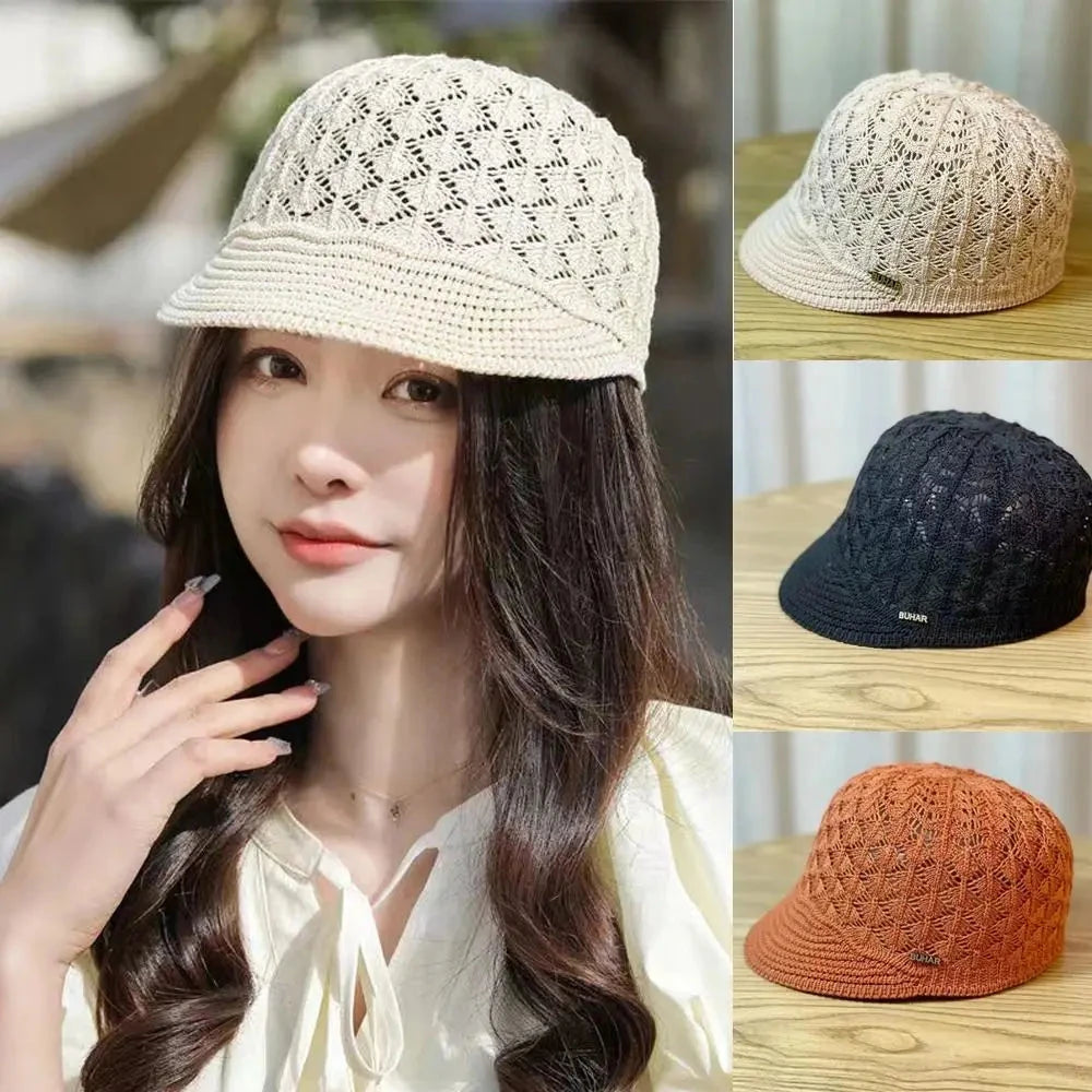 New Hat Women's Spring/Summer Peaked Cap Hollow Design Headband Women's Bucket Hats Beret Hat Good Vibrations