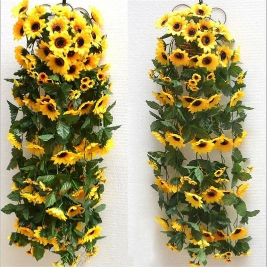 1/2/5pcs 260cm Artificial Yellow Sunflower Garland Flower Vine Wedding Floral Arch Decor Silk Good Vibrations