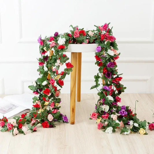 250CM Rose Artificial Flowers Christmas Garland for Wedding Home Room Decoration Spring Autumn Garden Arch DIY Fake Plant Vine Good Vibrations
