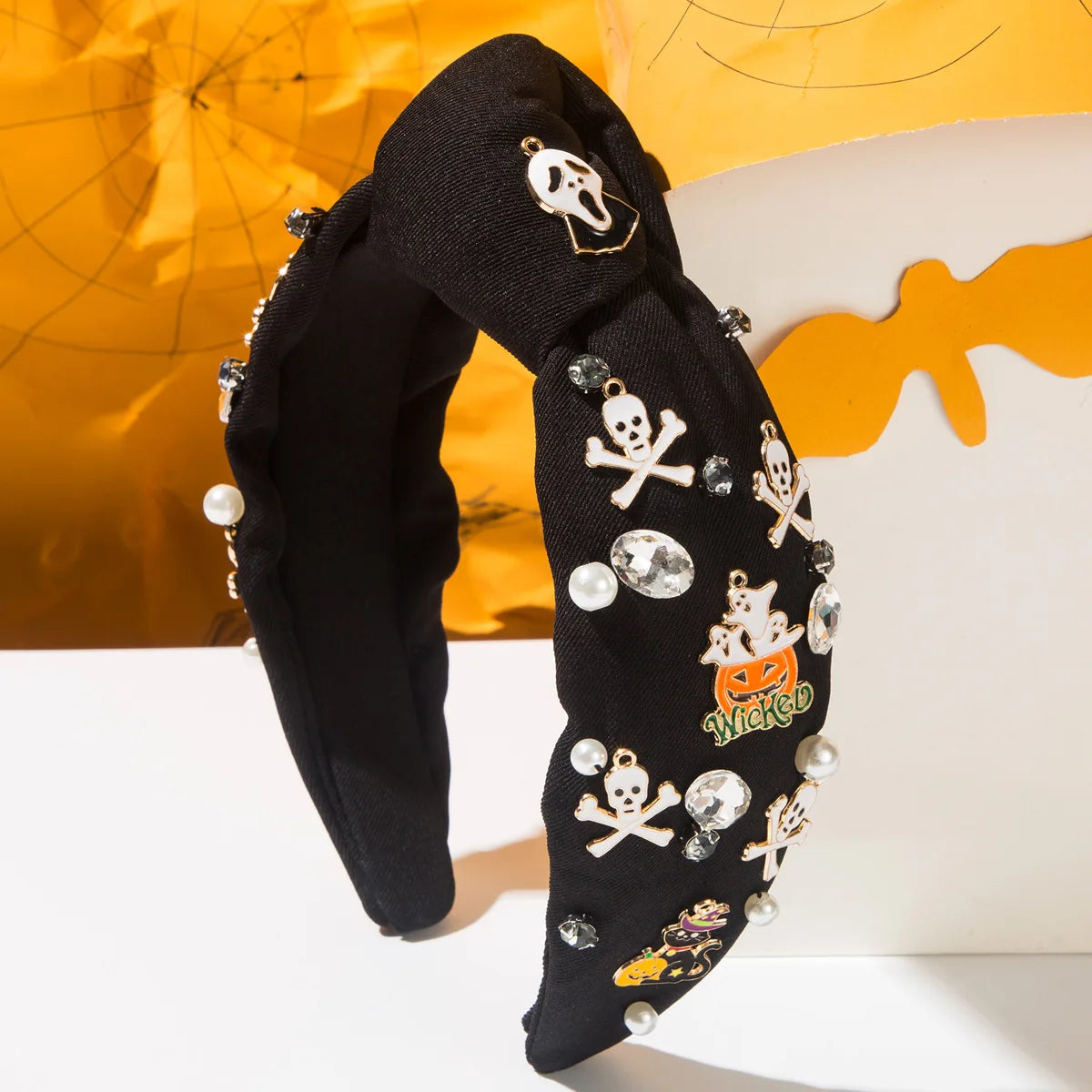New Halloween Diamond Pearl Pumpkin Ghost Face Skeleton Headband Women's Holiday Hair Accessories Good Vibrations