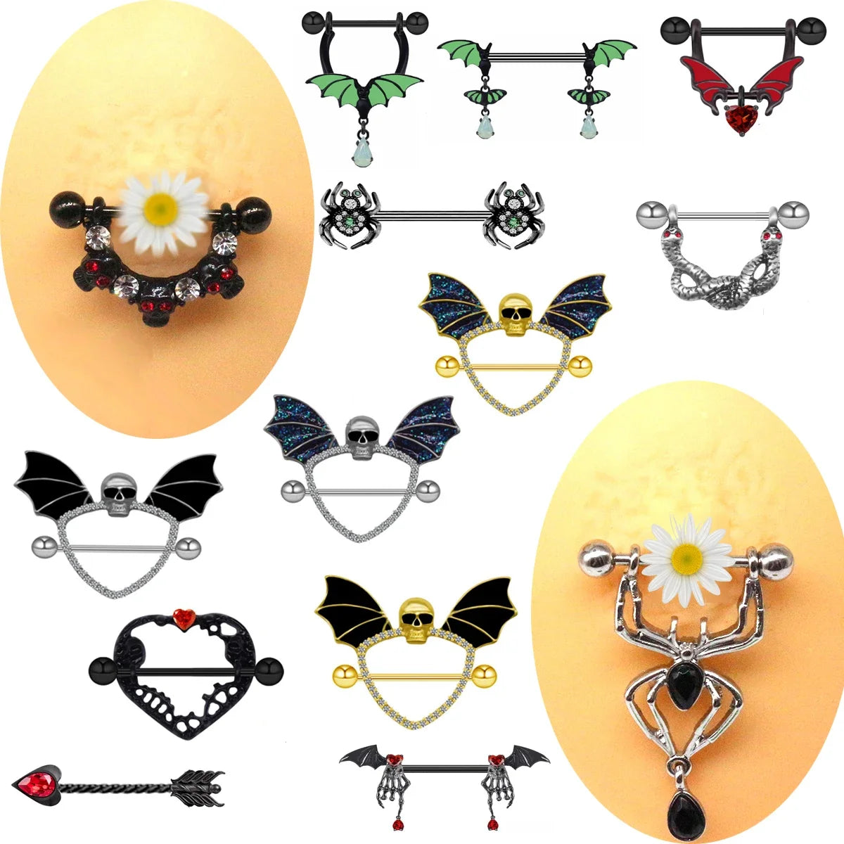 Gothic Nipple Rings Spider Skull Nipple Piercing Jewelry Halloween Body Jewelry Good Vibrations Adult Super Store