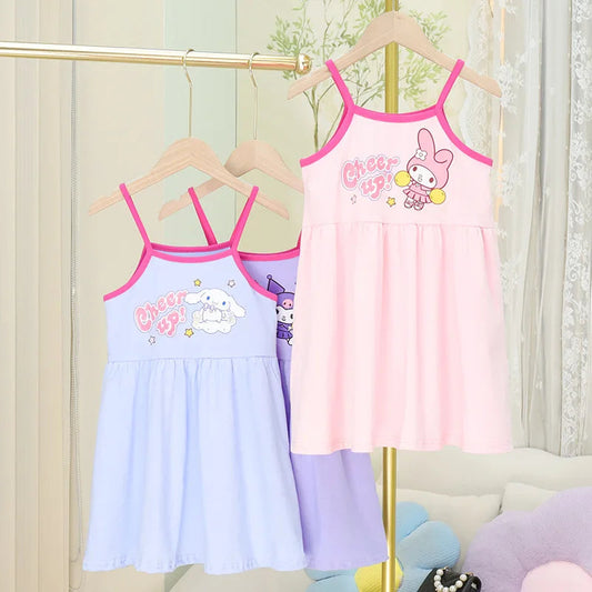 Sanrio Hello Kitty Girl Summer Cotton Fashion Kuromi Printed Slip Casual Comfortable My Melody Dresses Birthday Clothes Vestidos Good Vibrations