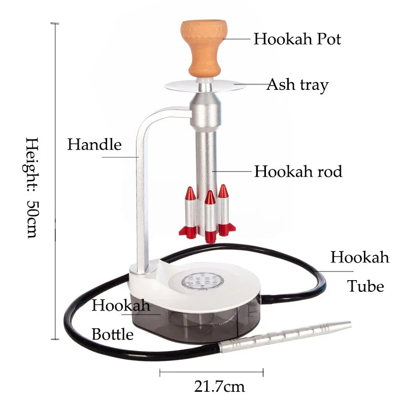 Spot Wholesale Popular Unique Design Double Light Rocket Shape Shisha Pots Bottle Hookah Smoking