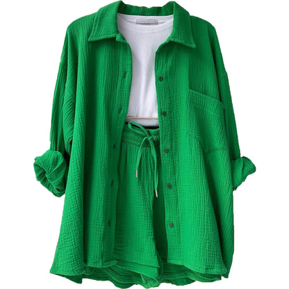 Solid Color Casual Loose Short Pants Sets For Women 2025 Elegant Summer Women's Two Pieces Suit Full Set Female Outfit Clothes Good Vibrations