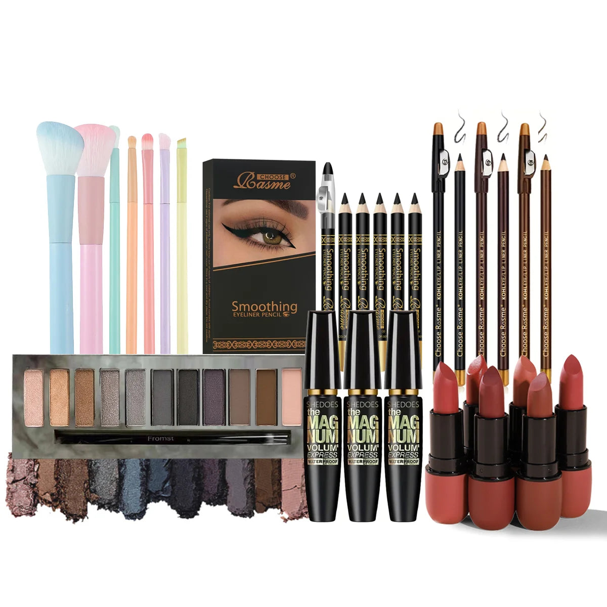 A Complete Set of Cosmetics Lipstick, Eyeliner, Makeup Brush, Eyebrow Pencil, Eye Shadow and Eye Black Beauty Gifts Good Vibrations