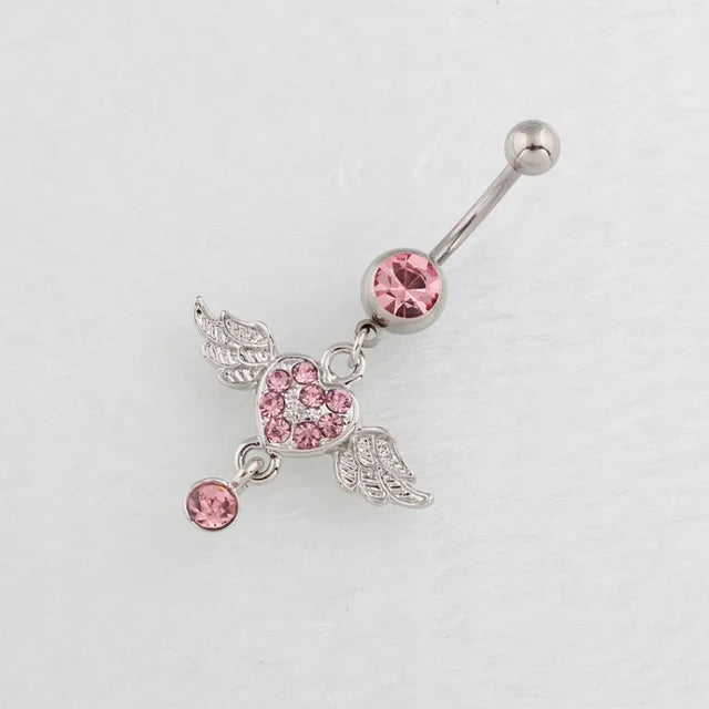 Dainsty Dangled Belly Button Rings Surgical Steel 14G Bar Navel Piercing Ring Crystal CZ Bee Flower Heart Belly Ring Ear Jewelry Good Vibrations Adult Super Store