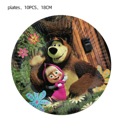 Girl and the Bear Birthday Decorations Disposable Tableware Tablecloth Cup Plate Napkin Balloons Baby Shower kids Party Favors Good Vibrations