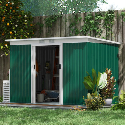 9'x4.5'x5.5' Rust Resistant Metal Garden Shed, Vented, Green/White, Perfect for Backyard Lawn Tool Storage Garden Essentials Good Vibrations