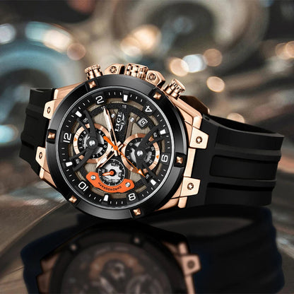 LIGE Luxury Military Men Watch Waterproof Luminous Date Sport Man Wristwatch Chronograph Silicone Strap Quartz Men's Watches Good Vibrations