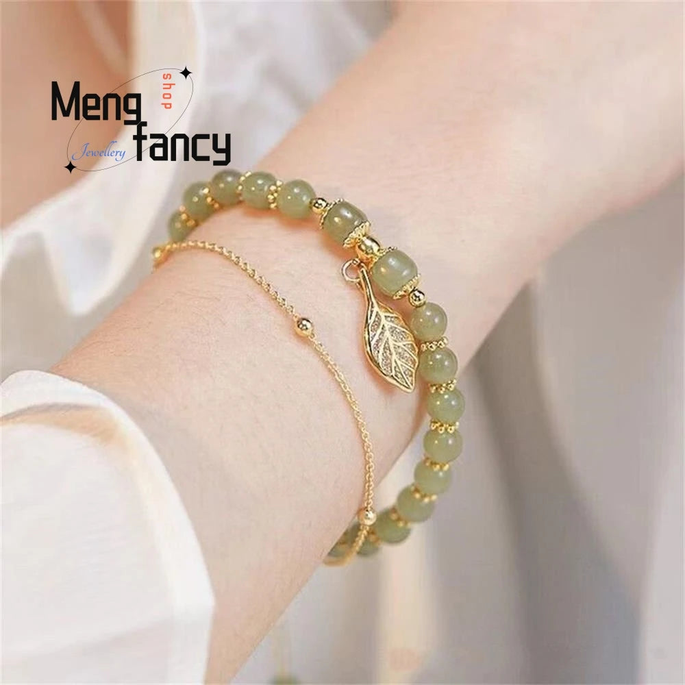 Natural Hetian Jasper Golden Branch Jade Leaves Bracelet Exquisite Sexy Young Girls Fashion Jewelry Best Selling Holiday Gift Good Vibrations