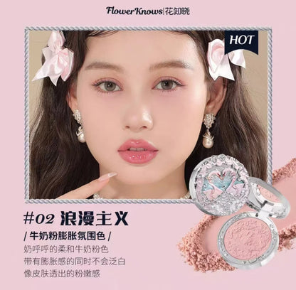Flower Knows Shell's Jewel Collection Embossed Blush Matte  Powder Satin Highly Pigmented Lightweight Smooth Finish for Cheeks Good Vibrations