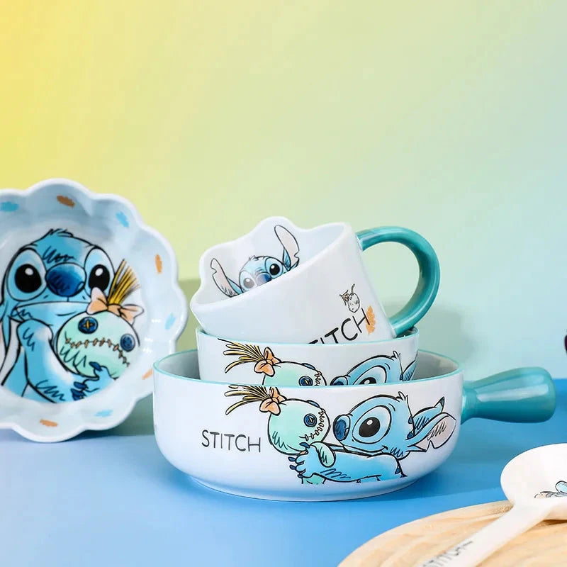 Stitch Kawaii Anime Cartoon Peripheral Ceramic Exquisite Tableware High Temperature Resistant Chopsticks Set 4.5 Inch Bowl Good Vibrations