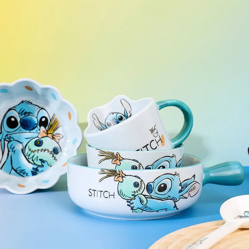 Stitch Salad Bowl Dinner Plates Household Ceramic Plate Cute Styling Rice Bowl Resistant Tableware Kid Water Cup Coffee Mug Gift Good Vibrations