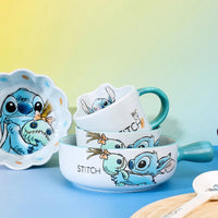 Stitch Salad Bowl Dinner Plates Household Ceramic Plate Cute Styling Rice Bowl Resistant Tableware Kid Water Cup Coffee Mug Gift Good Vibrations