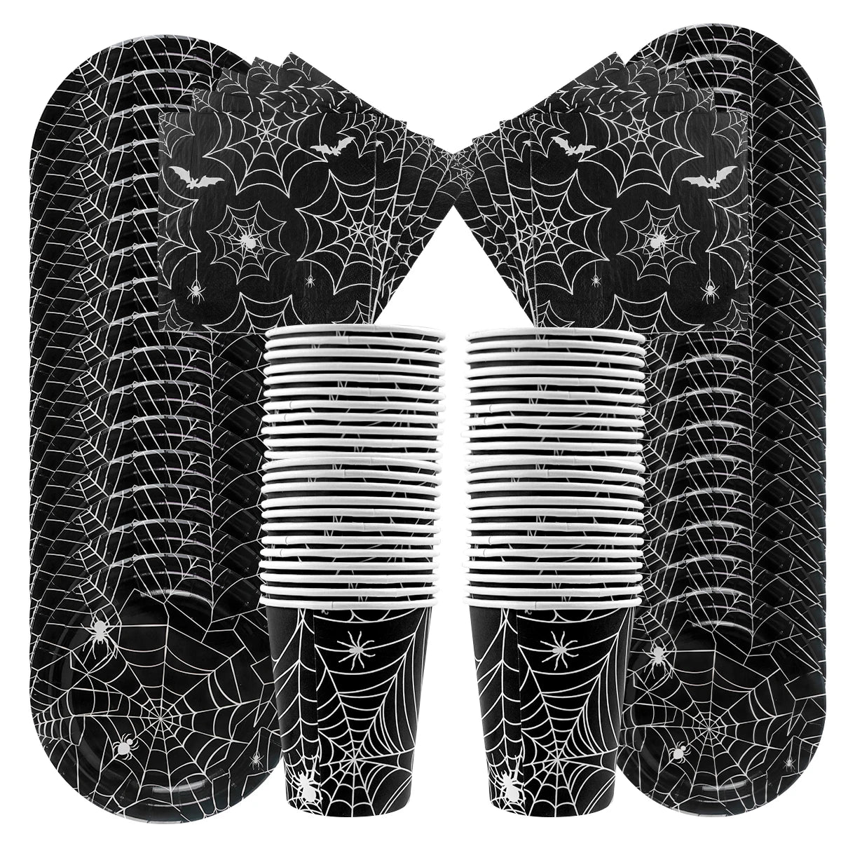 Halloween Party Spider Web Disposable Tableware Black Paper Plates Cups Napkins Halloween Party Home Decorations Supplies Good Vibrations
