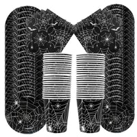 Halloween Party Spider Web Disposable Tableware Black Paper Plates Cups Napkins Halloween Party Home Decorations Supplies Good Vibrations