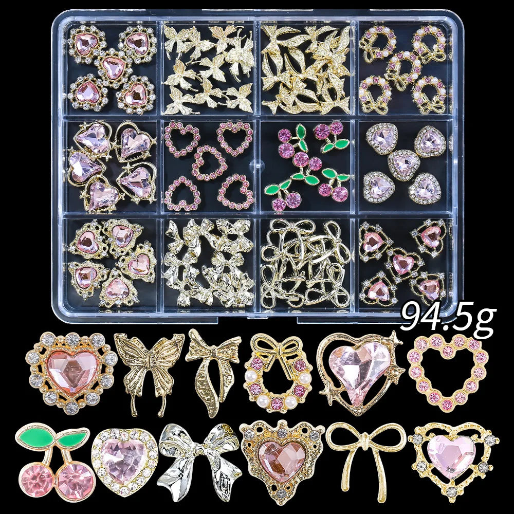 120pcs/box 3D Gold Bow Butterfly Nail Metal Charms Shiny Cute Bowtie/Diamond Star Nail Jewelry 120 Luxury Nail Art Supplies #RE4 Good Vibrations