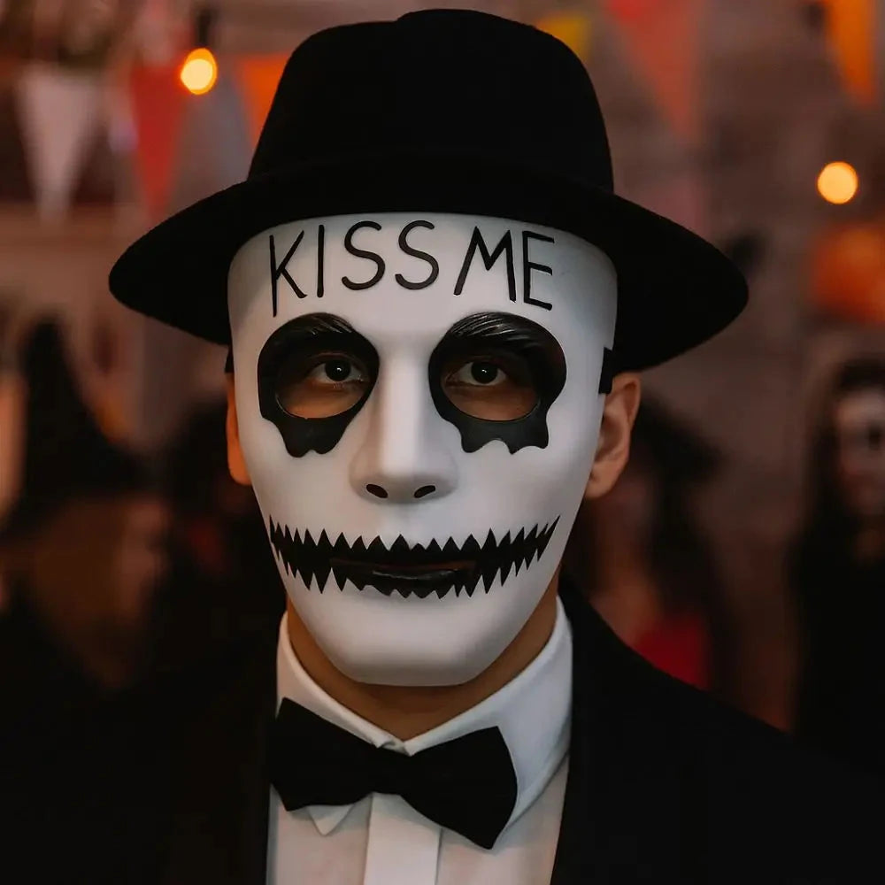 Dress Up Props White Makeup Halloween Mask Full Face Hand-painted Hip Hop Mask Scary Street Dance Mask Anime Cosplay Good Vibrations