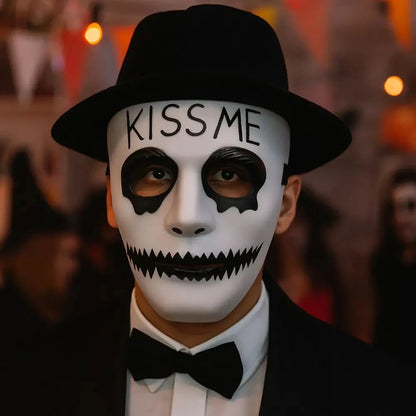 Dress Up Props White Makeup Halloween Mask Full Face Hand-painted Hip Hop Mask Scary Street Dance Mask Anime Cosplay Good Vibrations