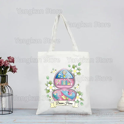 Polly Pocket Print Reusable Shopping Bag Bolsas De Tela Grocery Shopper Shopping Jute Bag Cotton Bag Jute Sacola Reciclaje Good Vibrations