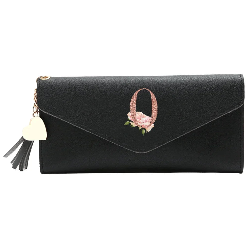 Wallet Black Small Leather Coin Purse Rfid Blocking Wallet Rose Gold Pattern Mini Purse with ID Window for Women Good Vibrations